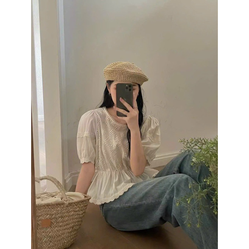 Áo ren thêu hoa eo bo chun dáng đuôi cá phong cách Hàn Quốc mẫu mới 2023 hàng chuẩn QC - hàng có sẵn