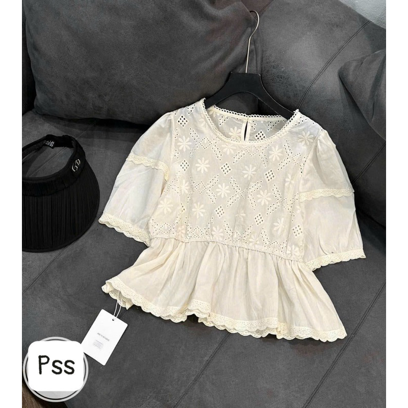 Áo ren thêu hoa eo bo chun dáng đuôi cá phong cách Hàn Quốc mẫu mới 2023 hàng chuẩn QC - hàng có sẵn