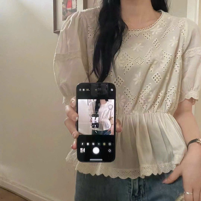 Áo ren thêu hoa eo bo chun dáng đuôi cá phong cách Hàn Quốc mẫu mới 2023 hàng chuẩn QC - hàng có sẵn