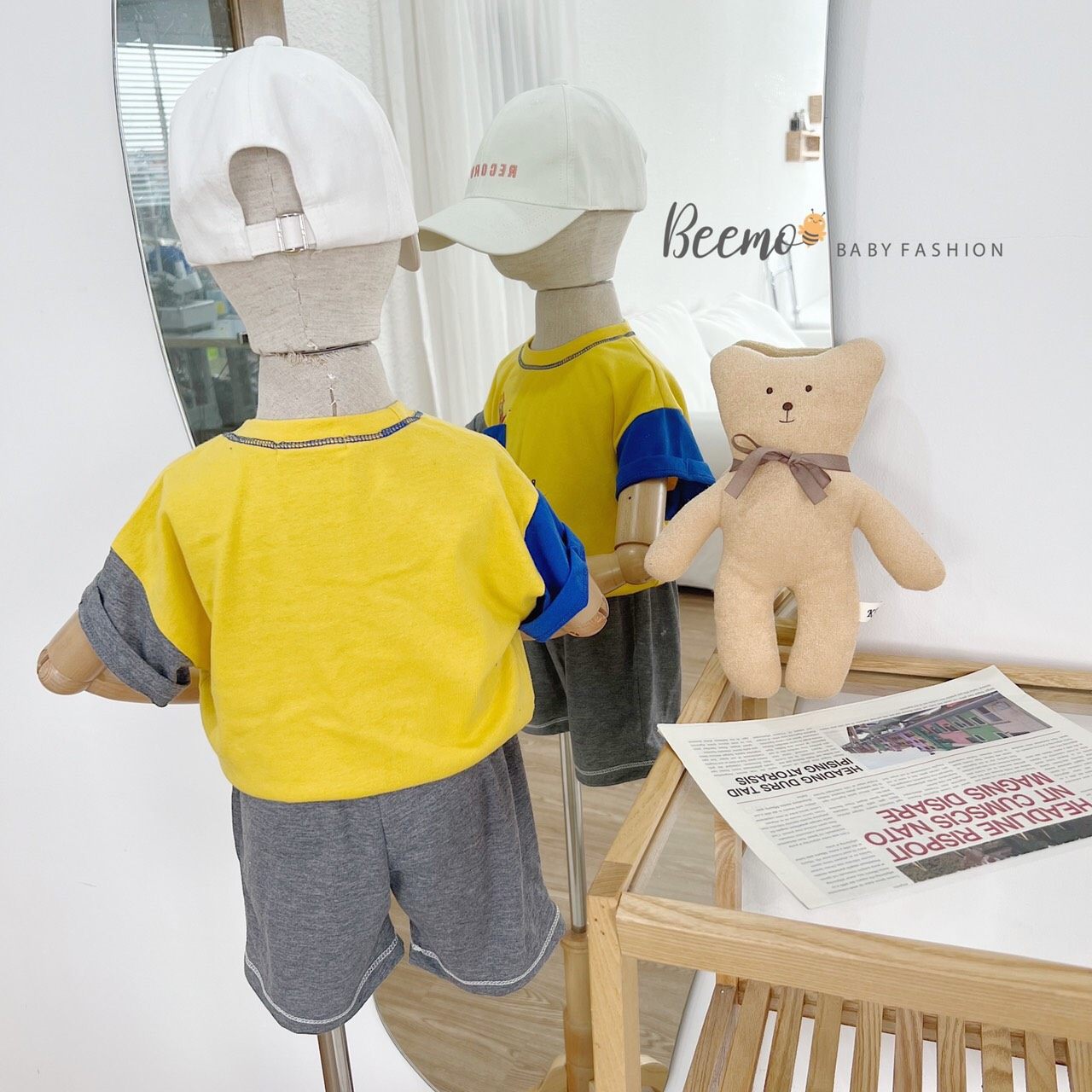 Bộ quần áo bé trai Beemo 9-23kg thun cotton màu vàng trắng hình lính cứu hỏa - STB