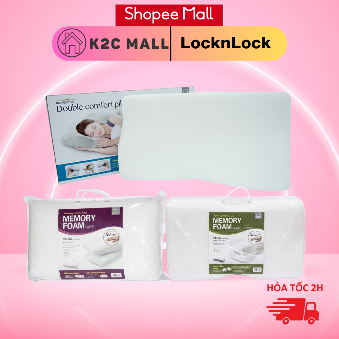Gối cao su non chống ngáy LocknLock, hỗ trợ người đau vai gáy Memory Foam 50D HLW115 HLW112,HLW113,HLW114- K2CMall