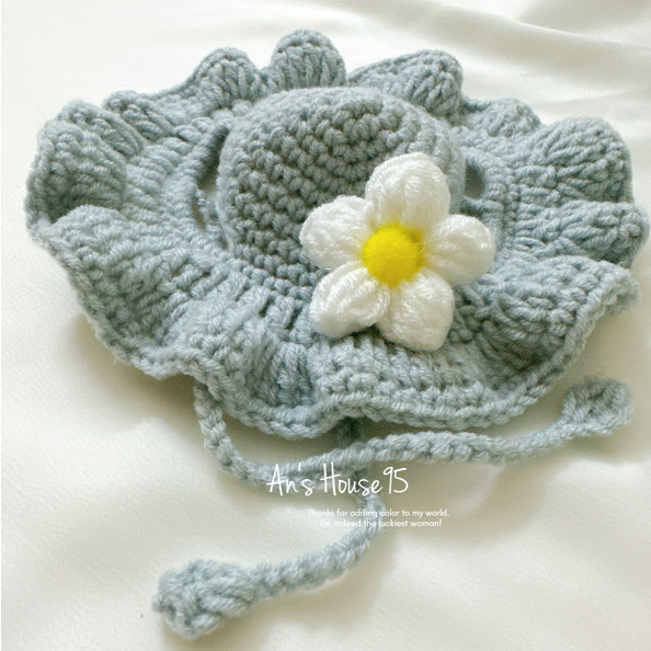 Mũ bèo ghi, hồng gắn hoa xinh xắn handmade cho thú cưng