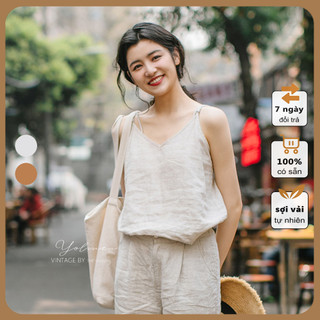  Áo 2 dây cổ tim chỉnh dây cao cấp YOLINEN vải linen mềm mại thoáng mát 