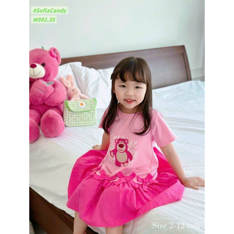 Đầm gấu dâu đuôi cá Hồng xinh xắn