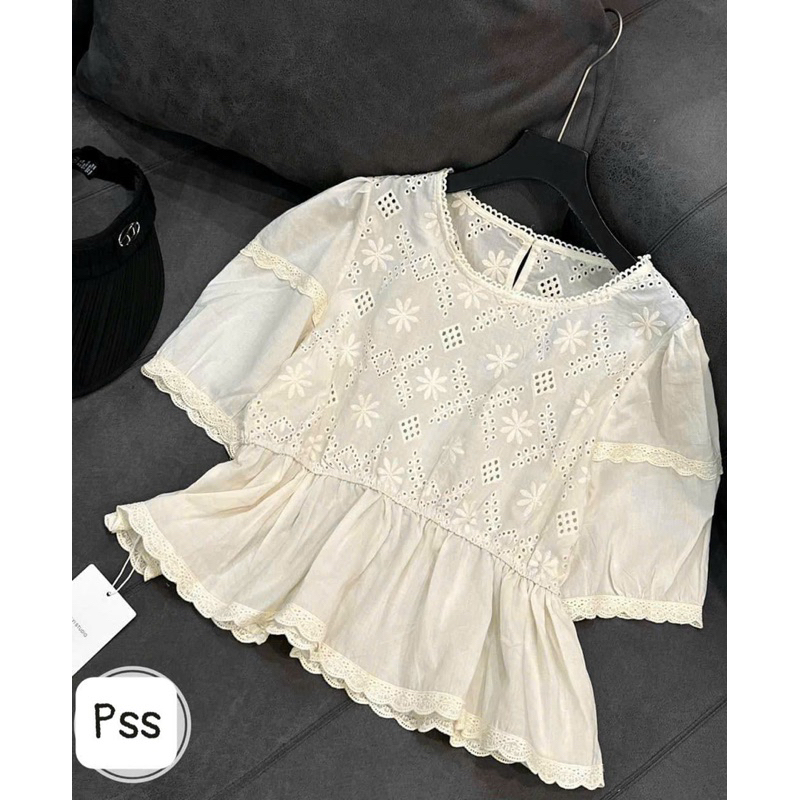 Áo ren thêu hoa eo bo chun dáng đuôi cá phong cách Hàn Quốc mẫu mới 2023 hàng chuẩn QC - hàng có sẵn