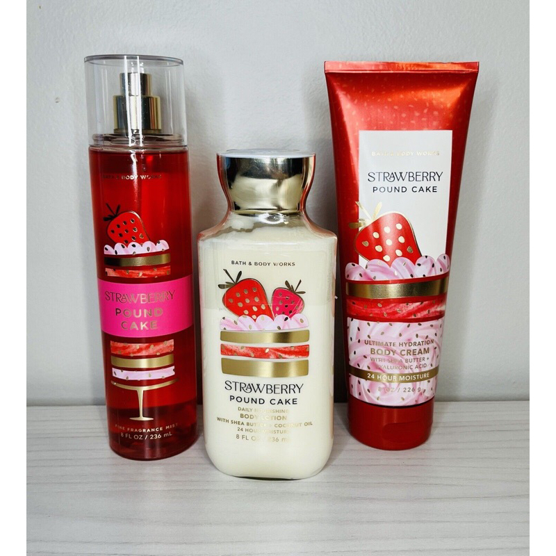 Sản phẩm tắm dưỡng xịt thơm lưu hương toàn thân Bath and Body Works - Strawberry Pound cake