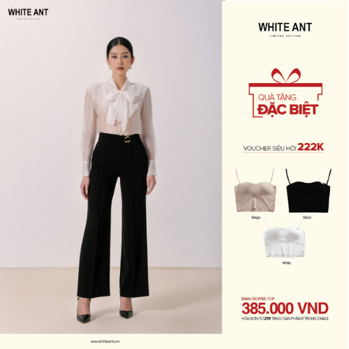 Sơ Mi Cổ Dây Nơ Đính Liền Nữ White Ant LEO PETER Chất Liệu Cupro Hàng Thiết Kế Cao Cấp 170300253