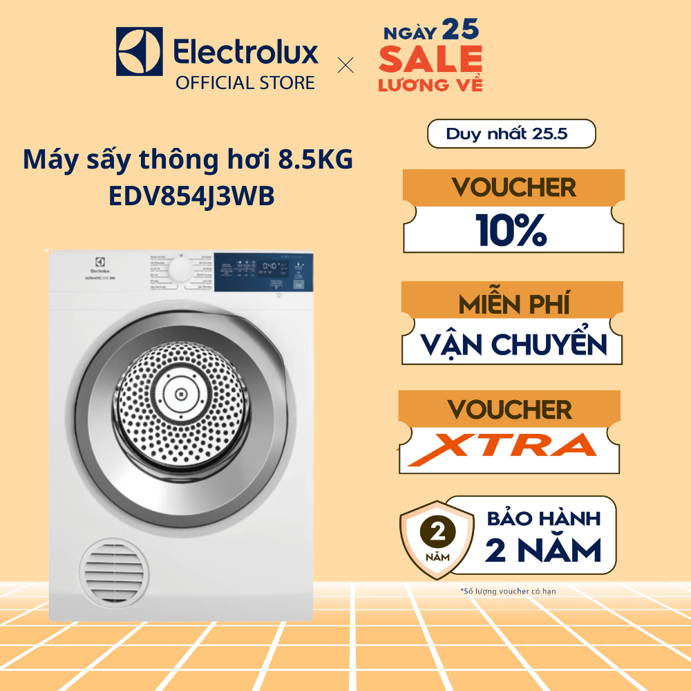 Máy sấy thông hơi Electrolux 8.5kg UltimateCare 300 - EDV854J3WB - Màu trắng