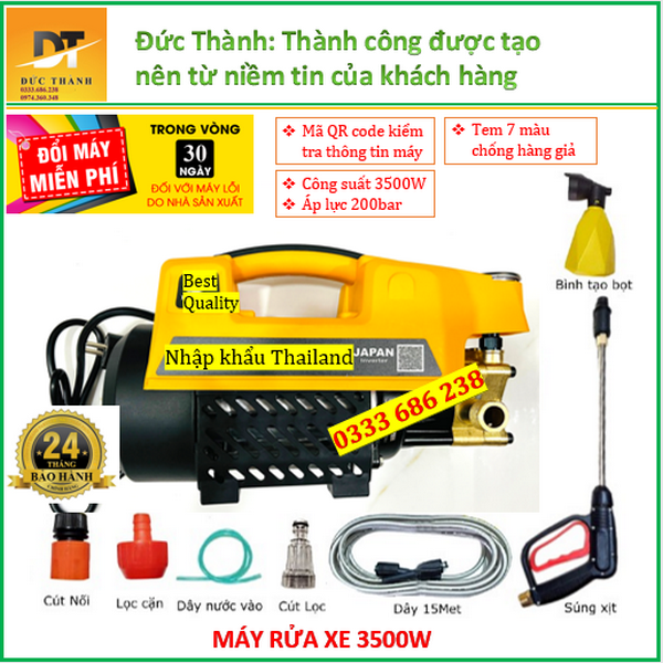 Siêu hot Máy rửa xe mini gia đình màu vàng áp lực 3500W