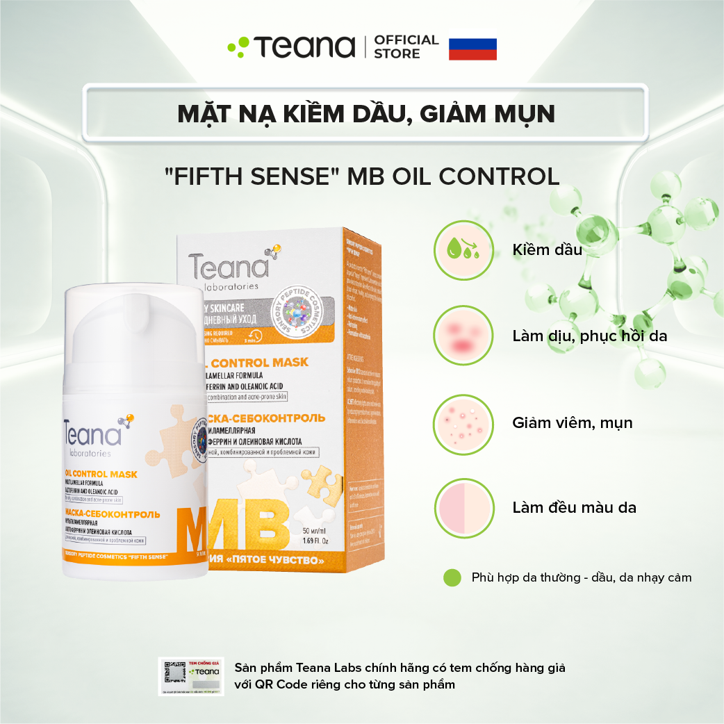 Mặt nạ Teana "Fifth Sense" MB Oil Control Mask giúp kiềm dầu, kh.áng viêm, giảm mụn 50ml