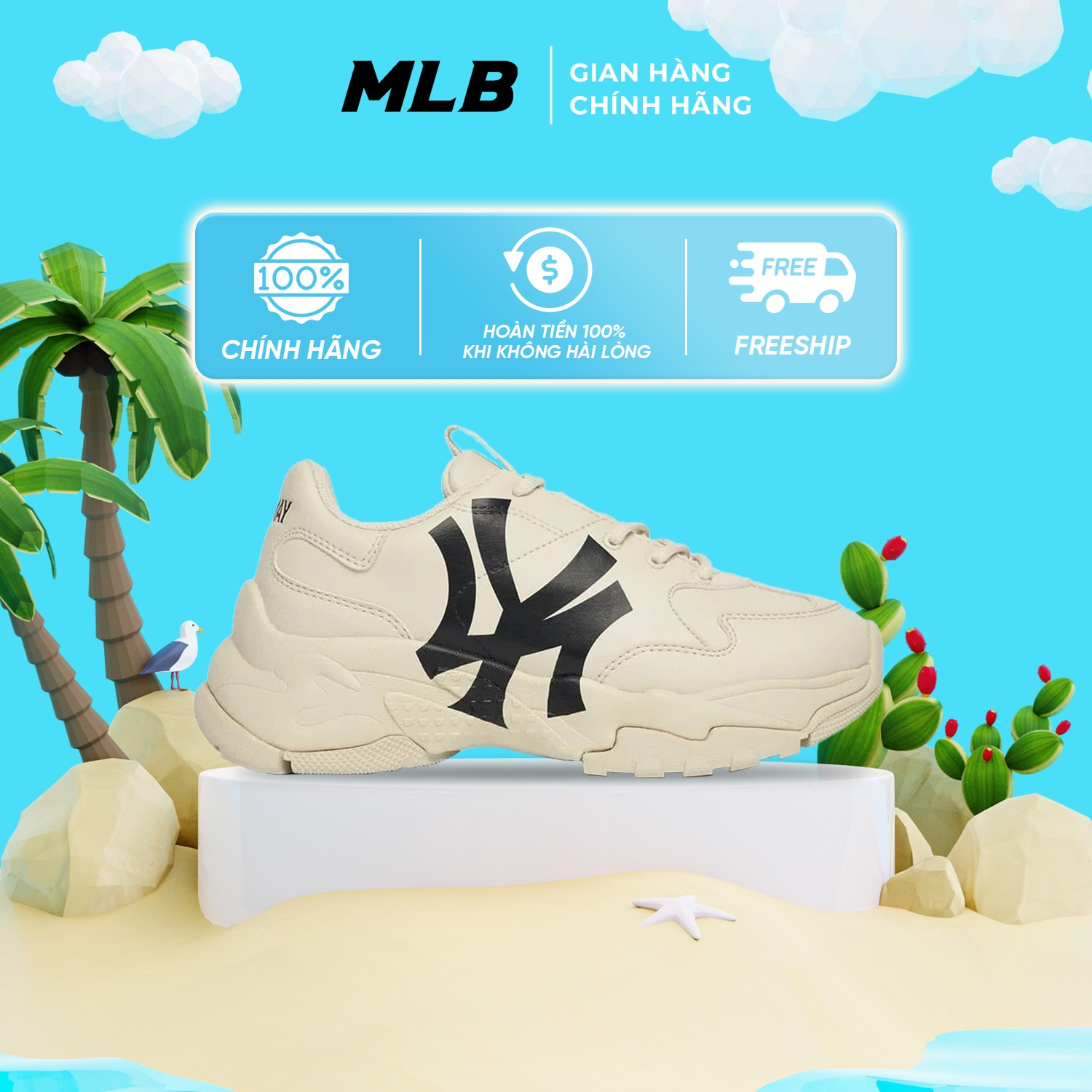Giày MLB Bigball Chunky A Beige Chính Hãng (BNYK)