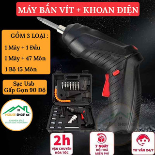 Máy bắn vít mini 2 chiều, máy khoan mini cầm tay không dây pin sạc 1800mah tiện dụng houseshop68