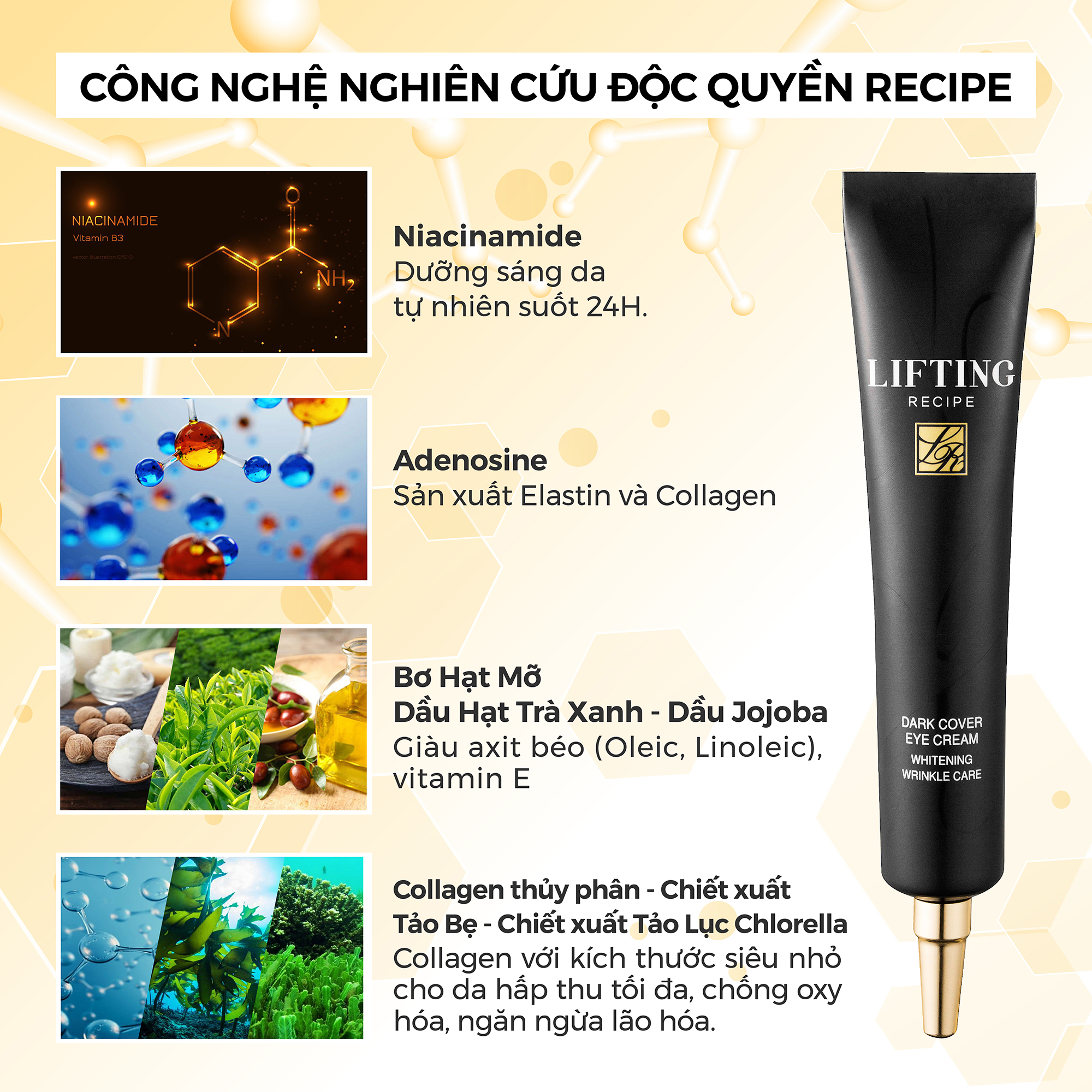 Kem dưỡng mắt RECIPE mờ thâm dưỡng sáng, giảm nếp nhăn, kem mắt Lifting Recipe Dark Cover Eye Cream 30ml