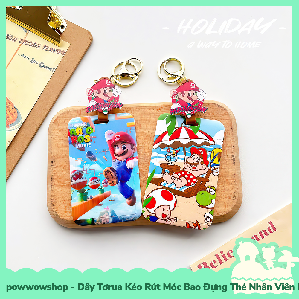 [Sẵn VN - Hỏa Tốc] Dây Tơrua Kéo Rút Móc Bao Đựng Thẻ Nhân Viên Nhựa ABS Phong Cách Nhân Vật Game Mario &amp; Luigi Holiday