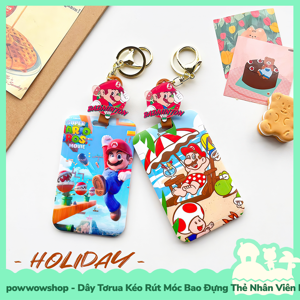[Sẵn VN - Hỏa Tốc] Dây Tơrua Kéo Rút Móc Bao Đựng Thẻ Nhân Viên Nhựa ABS Phong Cách Nhân Vật Game Mario &amp; Luigi Holiday