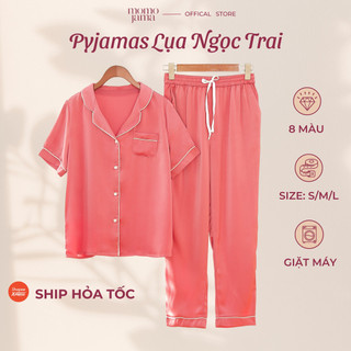Bộ đồ ngủ mặc nhà MOMOJAMA pijama ngắn tay quần dài chất lụa thoáng mát, mềm mại cao cấp thanh lịch M1785