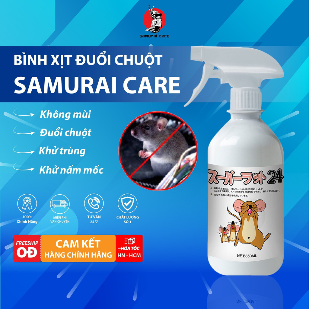 Chai Xịt Đuổi Chuột SAMURAI CARE Cho Xe Hơi, Ô Tô, Trong Nhà Hương Bạc Hà- Xua đuổi chuột hiệu quả, an toàn.