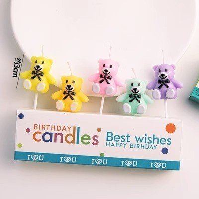 Hộp 5 Nến Gấu Sắc Màu Cute Trang Trí Bánh Kem, Đồ Trang Trí Bánh Sinh Nhật, Phụ Kiện Nến Trang Trí Bánh