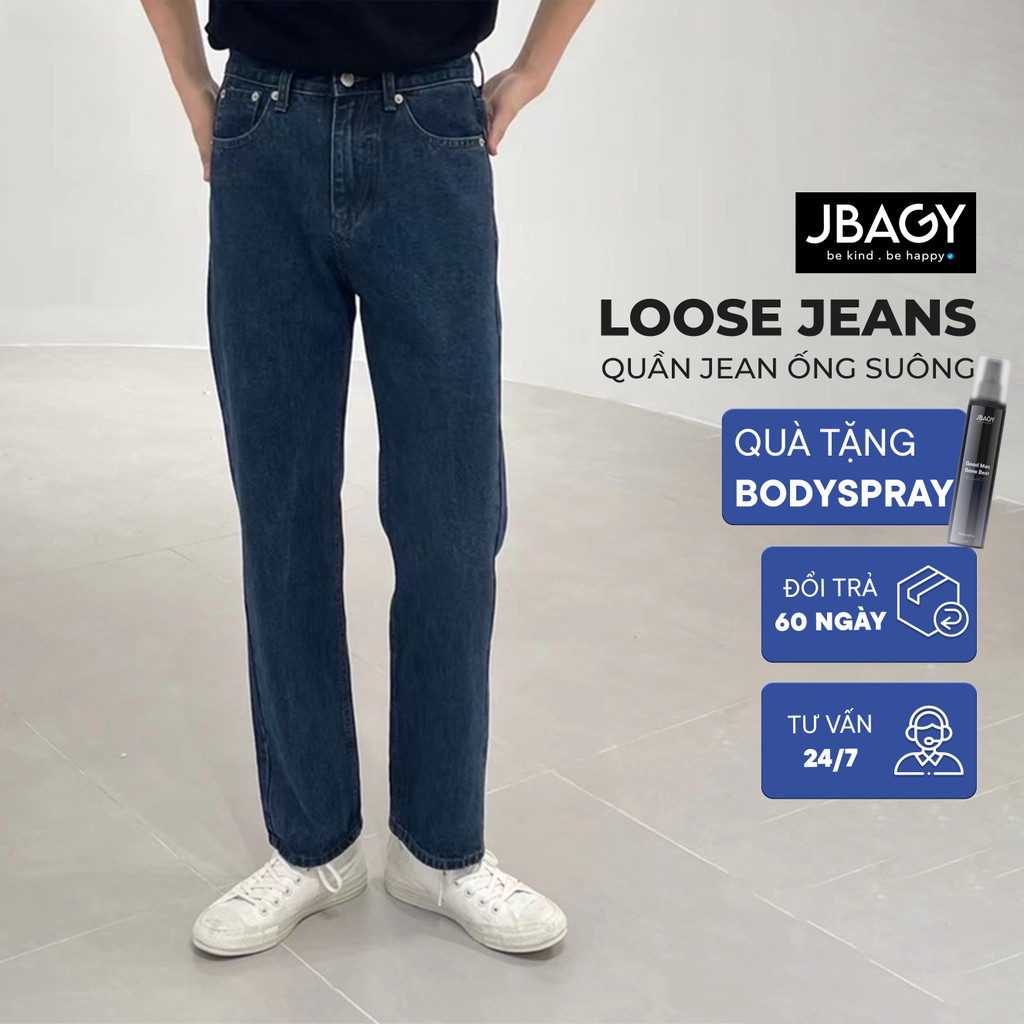 Quần jean nam baggy ống suông cách điệu điều chỉnh cạp vải cotton jean co giãn thoải mái thương hiệu JBAGY - JJ0106
