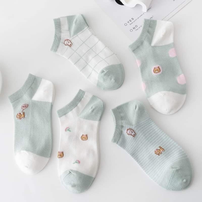 Tất Nữ Cổ Ngắn Chất Liệu Cotton Dày Dặn, Mềm Mịn Và Thoáng Mát, Vớ Cổ Ngắn Nữ Họa Tiết Dễ Thương N1.9