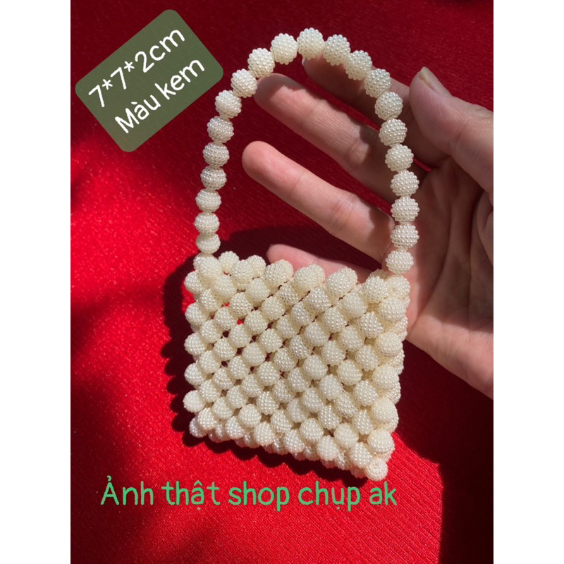 Túi xách kết hạt cườm handmade, giỏ xách mini cầm tay hạt xí muội