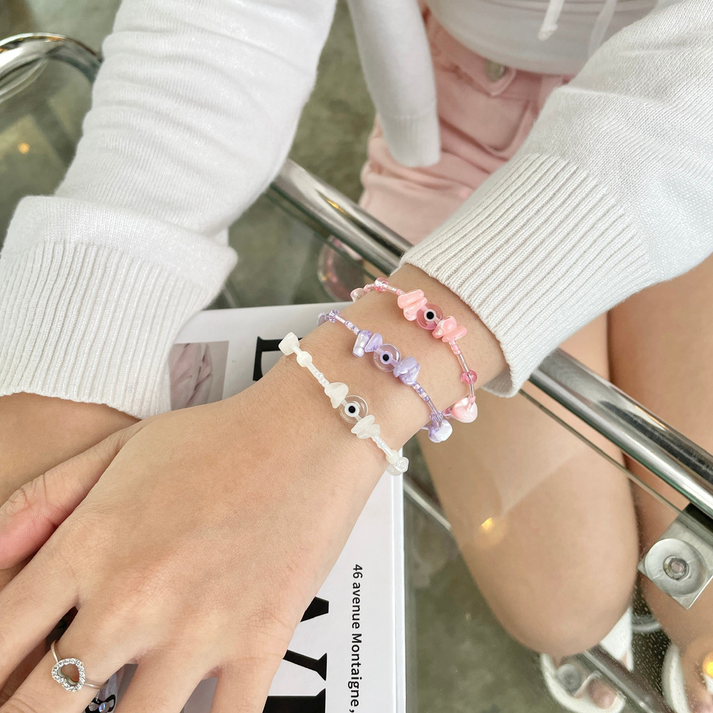 MaCherie Vòng tay unisex l Lắc tay unisex Mắt Quỷ Evil Eye thuỷ tinh kết hợp hạt cườm và mã não unisex nam nữ cá tính