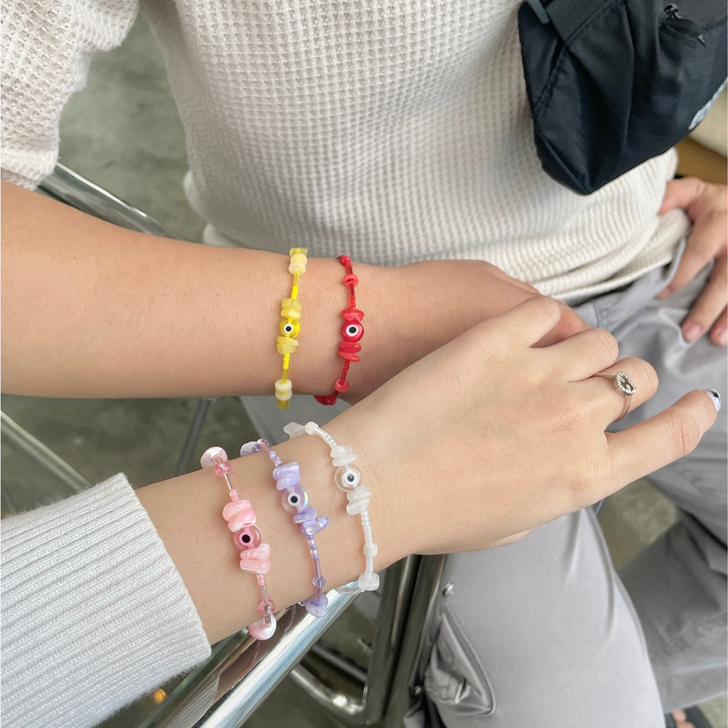 MaCherie Vòng tay unisex l Lắc tay unisex Mắt Quỷ Evil Eye thuỷ tinh kết hợp hạt cườm và mã não unisex nam nữ cá tính