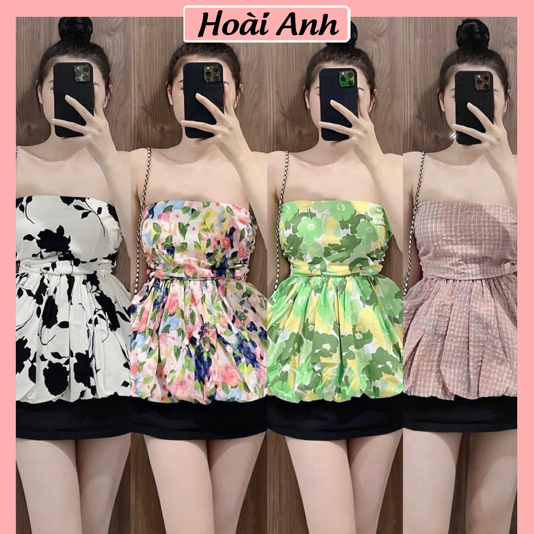 Áo Hoa Cúp Ngực Chun Lưng Ôm Dáng Phồng Gấu Áo Cúp Ngực Sang Chảnh Sexy Freesize