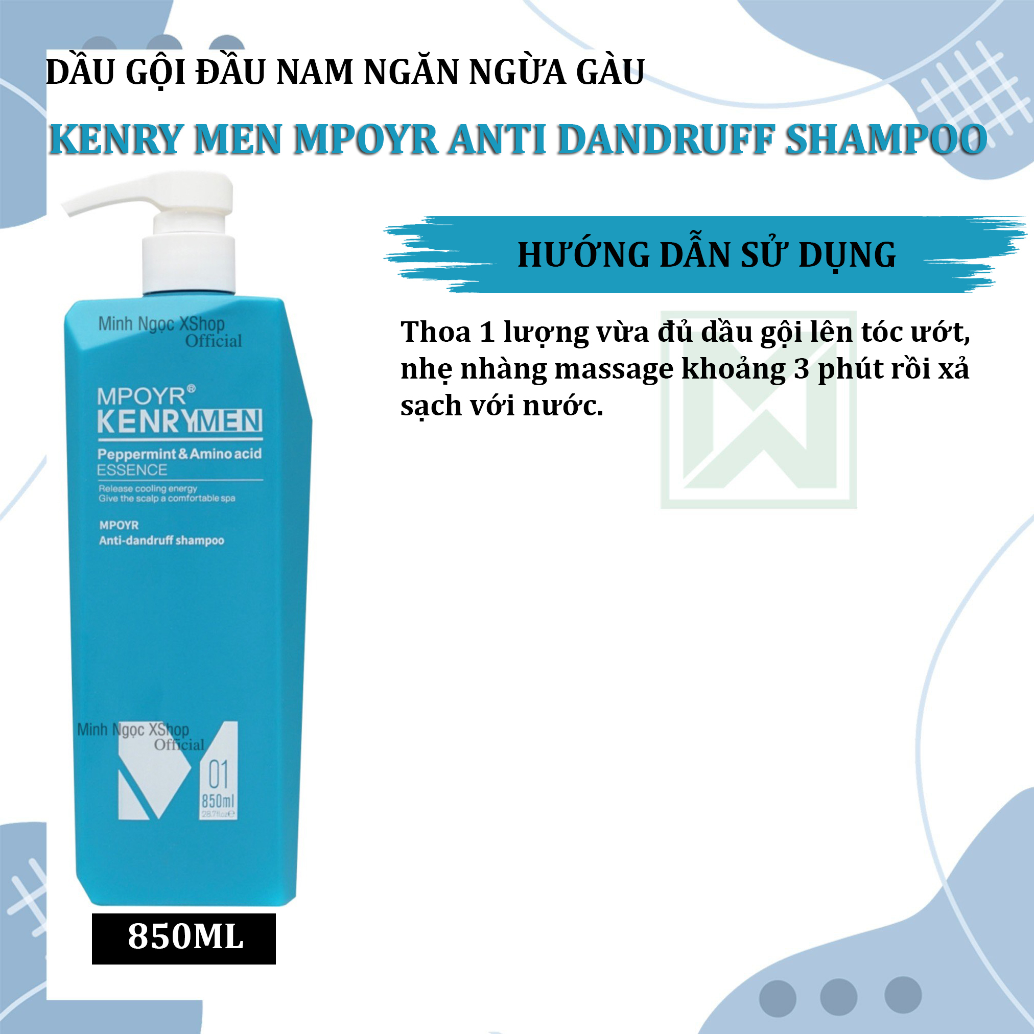 Dầu gội đầu nam ngăn ngừa gàu Kenry Men Mpoyr Anti Dandruff Shampoo 850ML