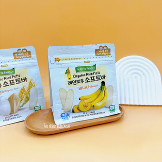 Bánh gạo DẸT hữu cơ Farm to Family Organic Rice Puffs cho bé ăn dặm từ 6M+ gói 20g