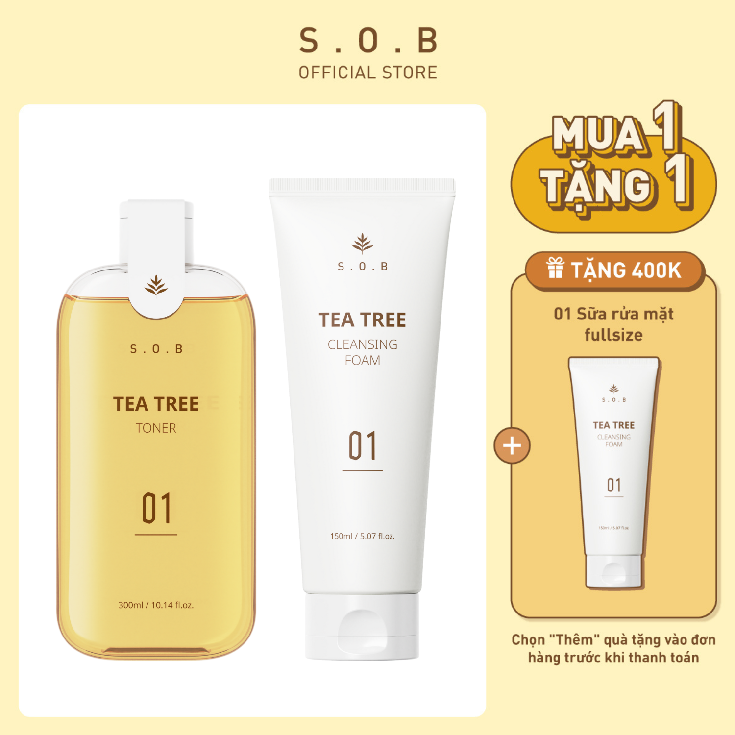 Combo sạch sâu- toner cấp ẩm 300ml và sữa rửa mặt sạch mụn mờ thâm 150ml S.O.B