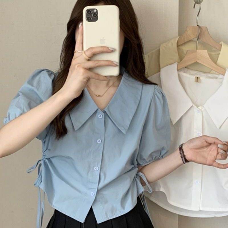 [Mã FATREND27 giảm đến 30k tối đa 99k] Áo sơ mi polo thắt dây 2 hông tay bồng 3 màu cực xinh | BigBuy360 - bigbuy360.vn