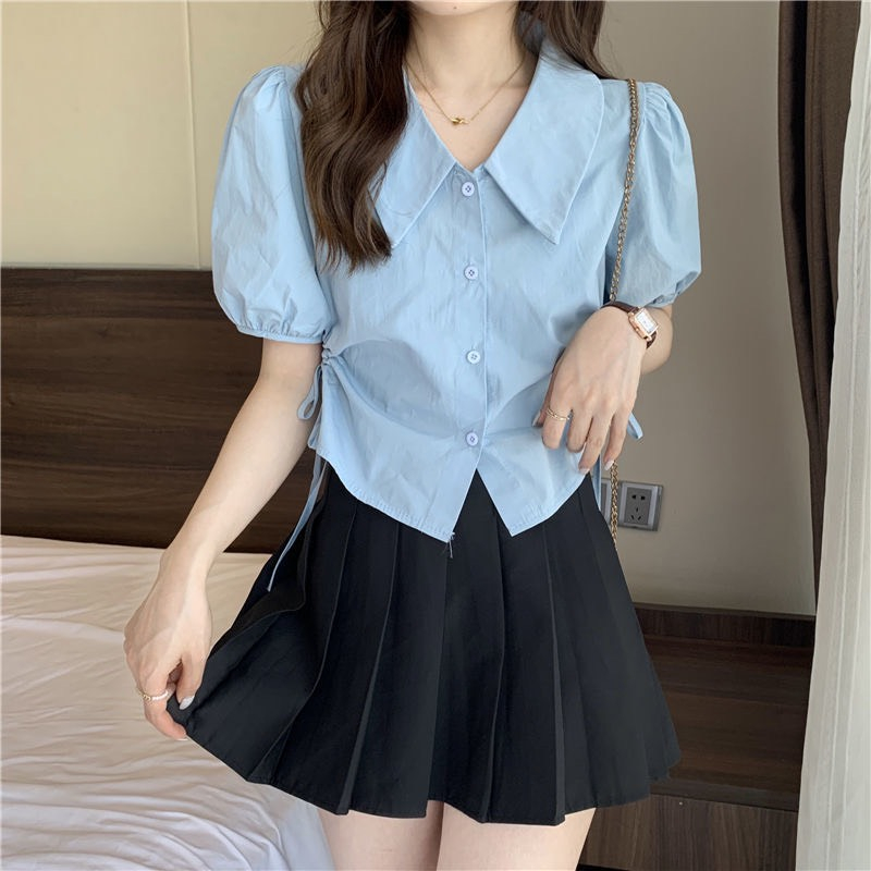 [Mã FATREND27 giảm đến 30k tối đa 99k] Áo sơ mi polo thắt dây 2 hông tay bồng 3 màu cực xinh | BigBuy360 - bigbuy360.vn