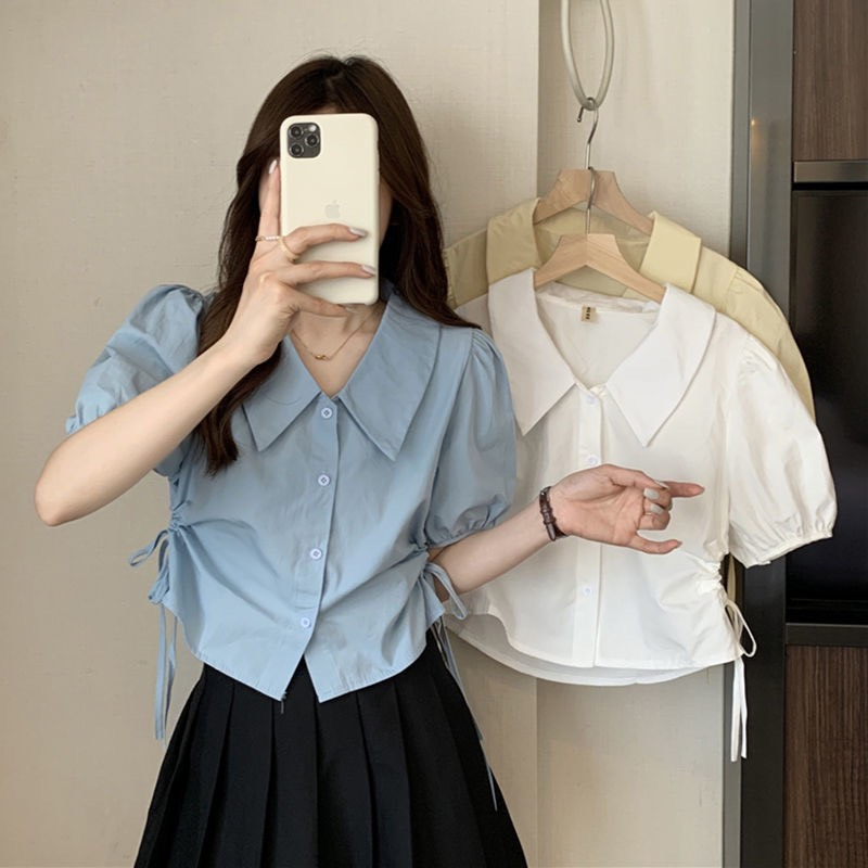 [Mã FATREND27 giảm đến 30k tối đa 99k] Áo sơ mi polo thắt dây 2 hông tay bồng 3 màu cực xinh | BigBuy360 - bigbuy360.vn