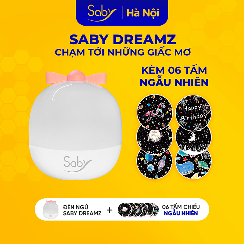 Đèn ngủ Saby Dreamz, Đèn chiếu sao 3D xoay 360 độ, chọn tấm chiếu hình ảnh đa dạng, cáp sạc USB 5V1A