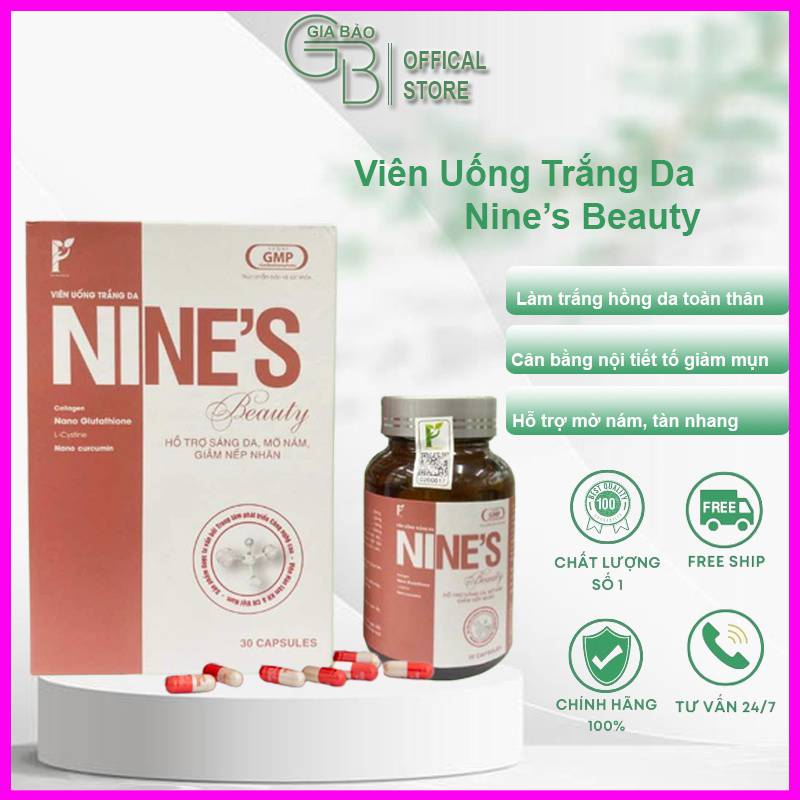 Nines Beauty Viên Uống Trắng Da Mờ Nám 9 Ngày Đẹp Chính Hãng Hộp 30 Viên