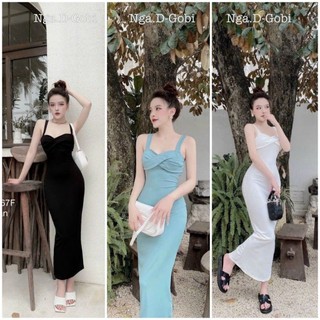 Đầm Body Nữ 2 Dây Dáng Đuôi Cá Dài Thun Gân ,Váy Ôm Hai Dây Bản To Chéo Ngực Dáng Dài 3 Màu -V3576
