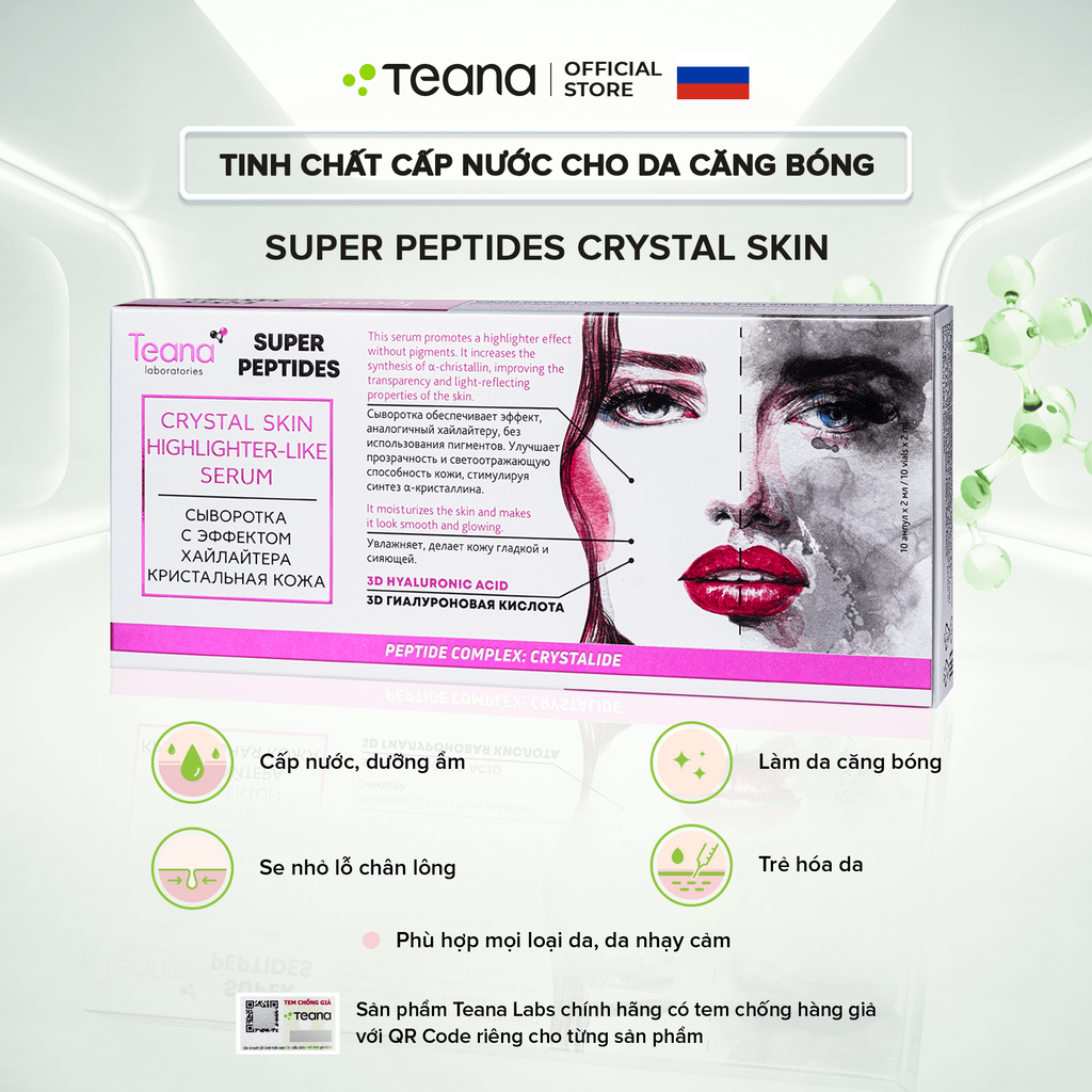 Serum Teana Super Peptides Crystal Skin Highlighter-Like cấp nước cho da căng bóng, bắt sáng 20ml