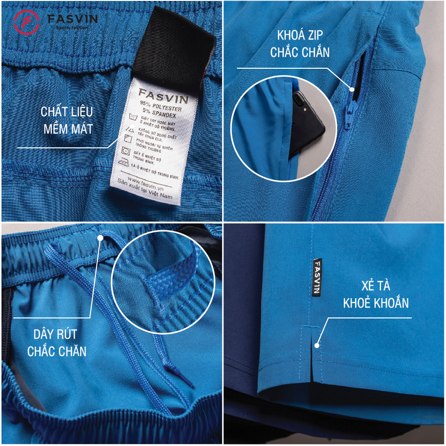 Quần Đùi Nam FASVIN Q475.1.SG Vải Dù Gió Co Giãn Nhẹ Mát Tiện Dụng Thể Thao Hay Mặc Nhà