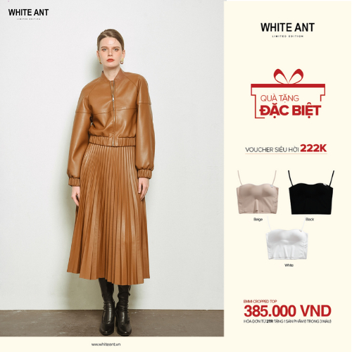 Áo Khoác Da Thuần Chay Và Quần Đứng Da Nữ White Ant Hàng Thiết Kế Cao Cấp