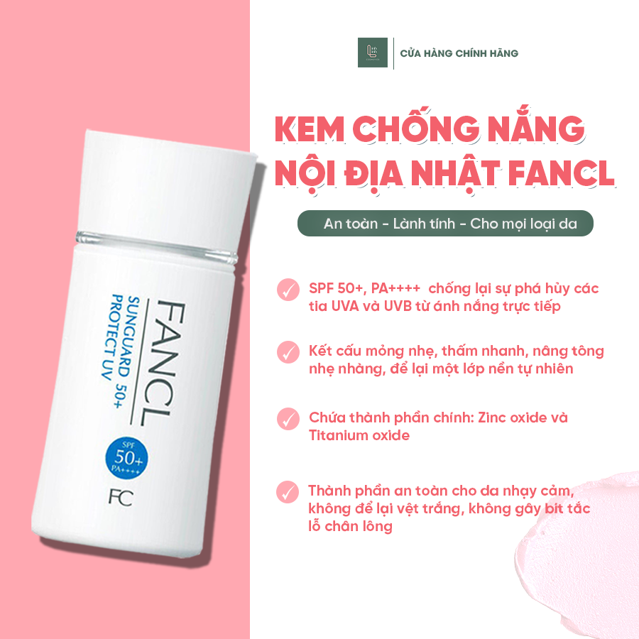 Kem Chống Nắng Trắng Da Nhật Bản FANCL Sunguard 50+ Protect UV PA+ Lành Tính Cho Mẹ Bầu Và Sau Sinh