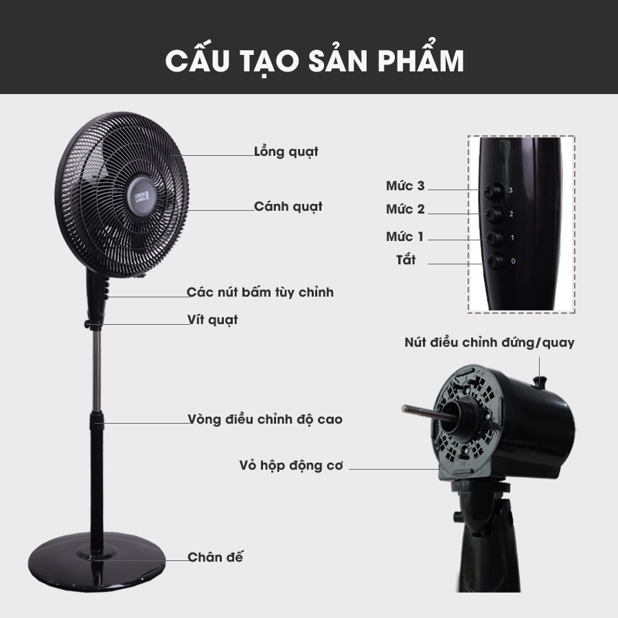 Quạt điện, quạt cây LEBENLANG LBL1862 chính hãng Đức, công suất 45W, bảo hành 2 năm - hàng chính hãng