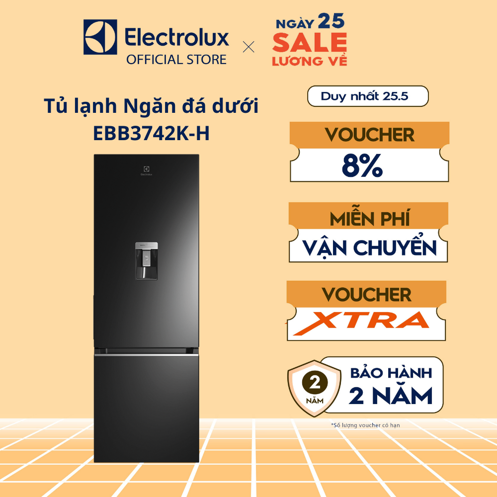 Tủ lạnh Electrolux Inverter ngăn đá dưới có ngăn đông mềm 335 lít - EBB3742K-H