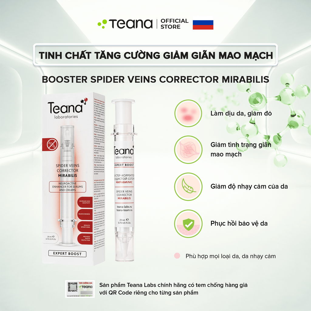 Tinh chất tăng cường Teana Booster Spider Veins Corrector Mirabilis giảm giãn mao mạch, giảm viêm 20ml