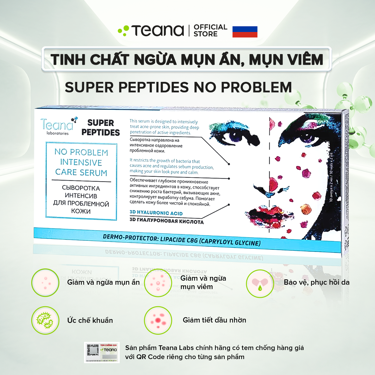 Serum Teana Super Peptides No Problem Intensive Care giảm sưng, đẩy & gom cồi mụn, giảm tiết dầu