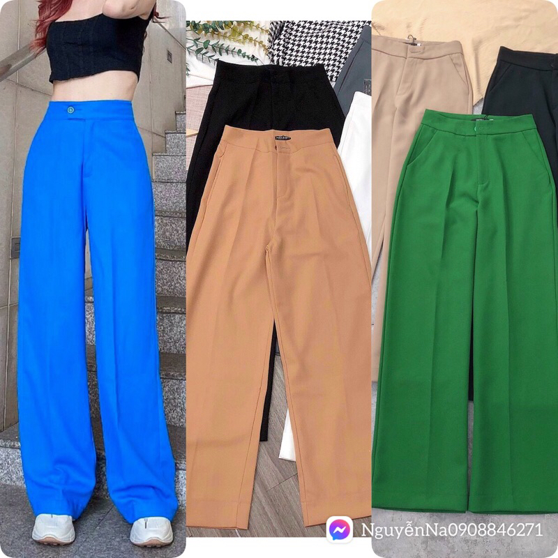 Quần ống rộng suông Tây tuyết mưa lưng siêu cao 1 nút hot hit