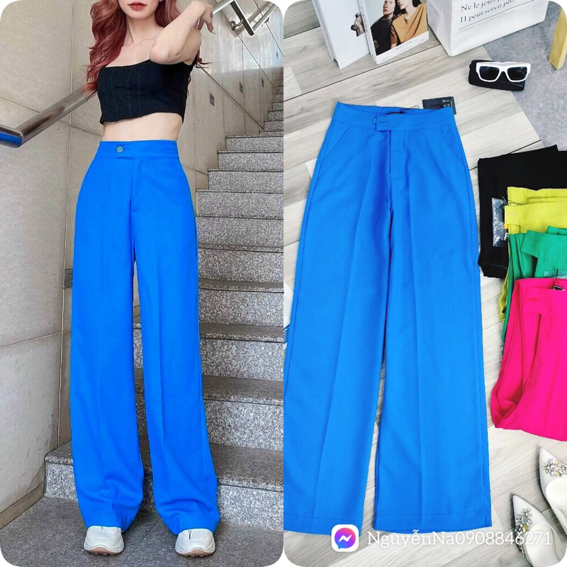 Quần ống rộng suông Tây tuyết mưa lưng siêu cao 1 nút hot hit