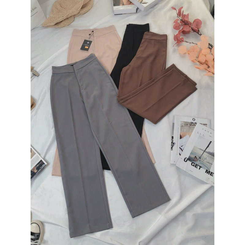 Quần ống rộng suông Tây tuyết mưa lưng siêu cao 1 nút hot hit