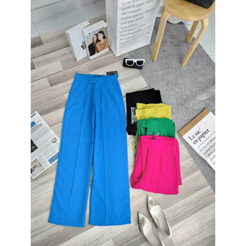 Quần ống rộng suông Tây tuyết mưa lưng siêu cao 1 nút hot hit