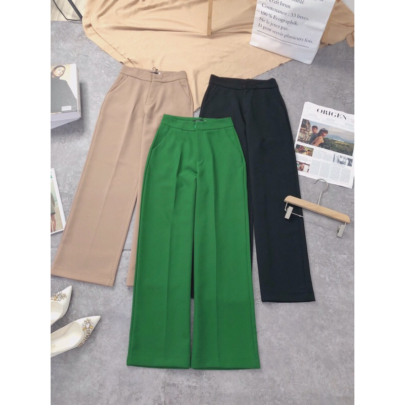 Quần ống rộng suông Tây tuyết mưa lưng siêu cao 1 nút hot hit